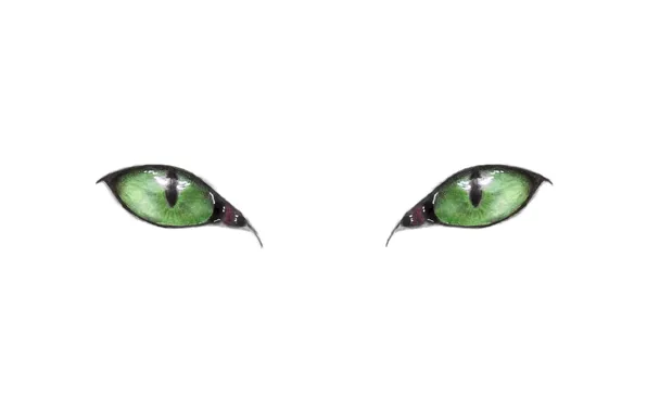 Green eyes, minimalism, eyes, Cat, artwork, drawing, white background, simple background