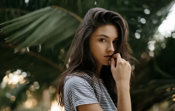 Look, trees, pose, model, hand, portrait, makeup, brunette