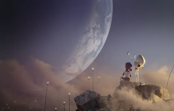 Picture rendering, fiction, planet, art, Android, children's, 3D, 2D