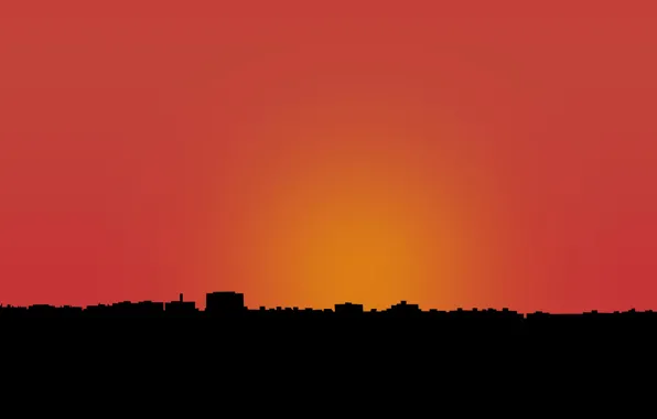 The sun, sunset, the city, color, building, home, minimalism