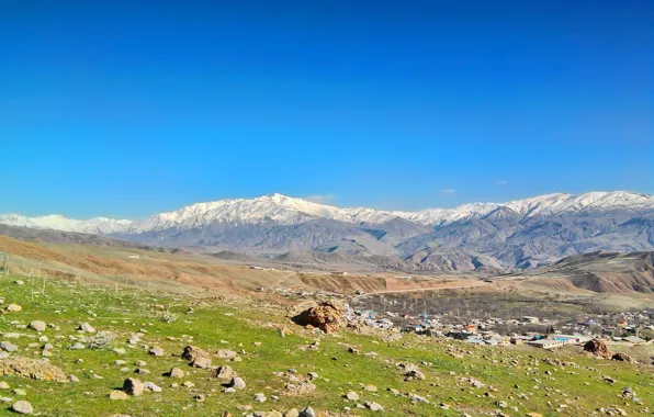 Mountain, blue sky, iran, alborz, quazvin