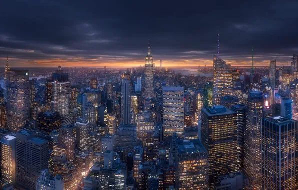 The city, lights, home, the evening, USA, New York, New York, New York