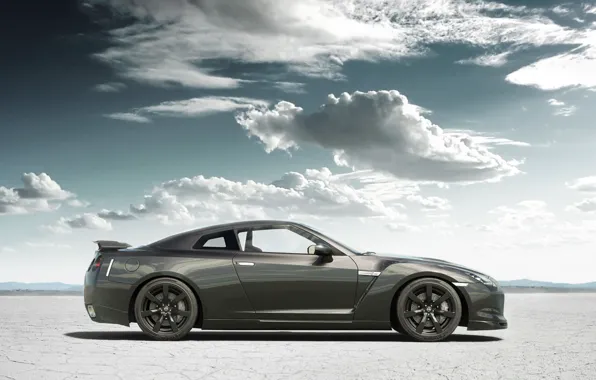 Sand, clouds, tuning, Nissan, GT-R, Nissan