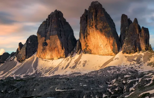 Picture clouds, light, mountains, stones, rocks, tops, the evening, Italy