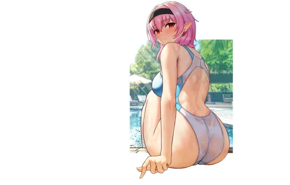 Girl, hot, sexy, wet, pool, anime, pretty, elf