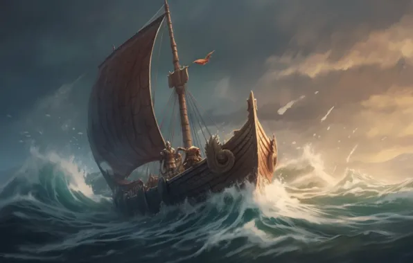 Sea, the storm, wave, water, clouds, storm, people, element