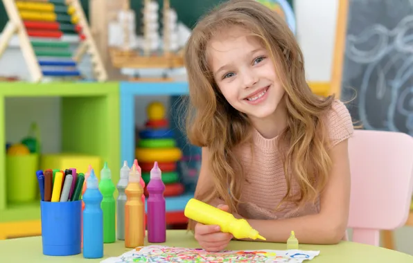 Smile, child, girl, draws, child, Little girls
