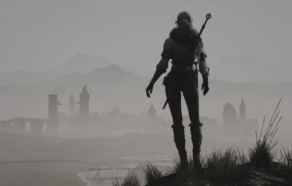 Girl, Fog, Sword, Weapons, The Witcher, CD Projekt RED, The Game, The Witcher 3: Wild …