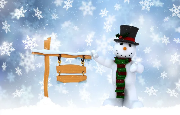 Picture winter, snow, snowflakes, New Year, Christmas, snowman, happy, Christmas