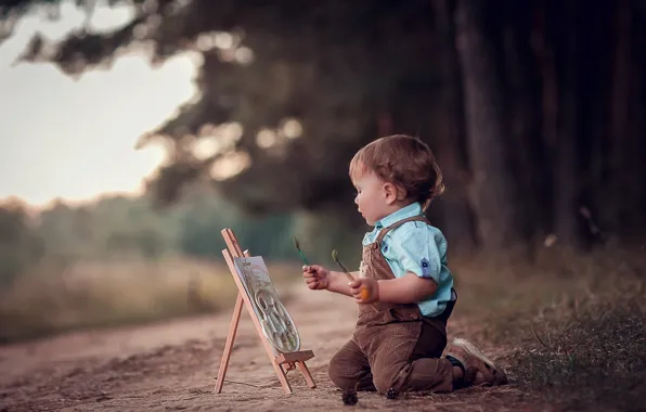 Picture nature, boy, baby, track, artist, child, easel, Anna Ipatiev