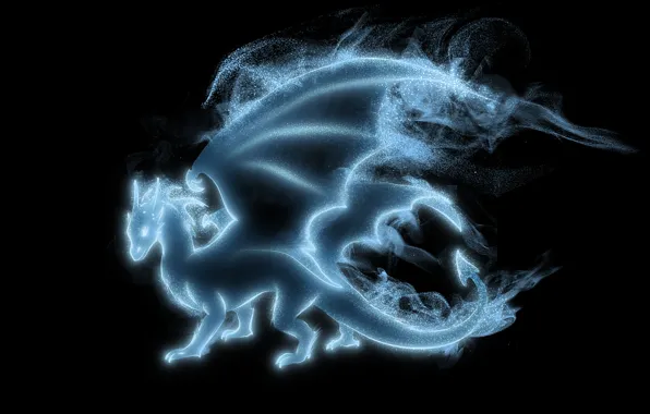 Dragon, wings, horns, black background