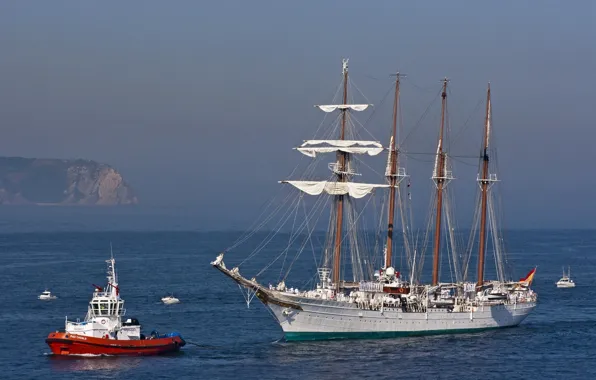 Sea, sailboat, tug, boats, schooner, Juan Sebastian de Elcano