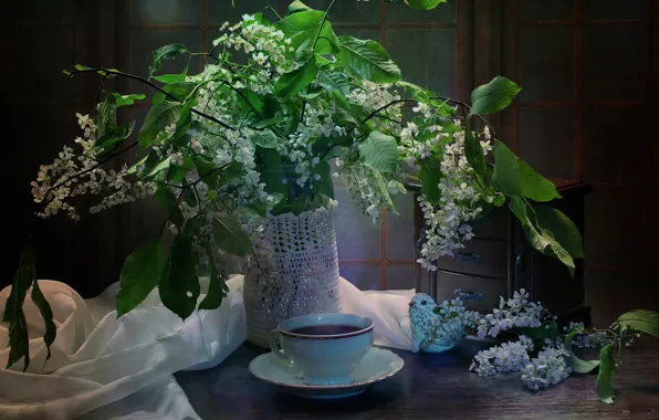 Flowers, Cup, still life, spring.cherry