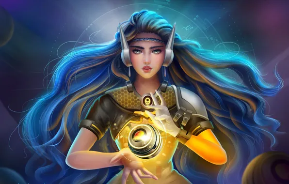 Picture girl, game, power, pretty, Overwatch, Symmetra, bishoho, The world
