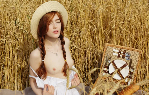 Field, chest, model, hat, picnic, Jia Lissa