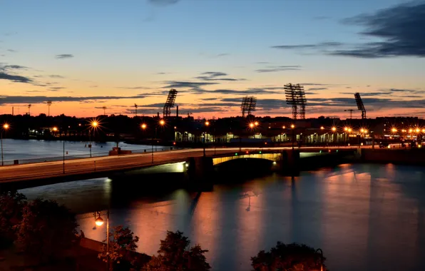 Night, Saint Petersburg, bridges, ShennikovSV, Tuchkov bridge, embankments