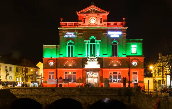 Picture night, bridge, lights, building, home, Christmas, lights, channel