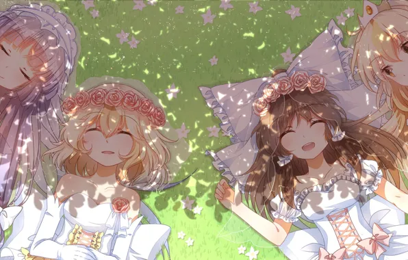 Grass, joy, shadow, bow, veil, touhou, art, alice margatroid