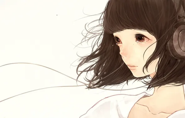 Picture girl, headphones, tears