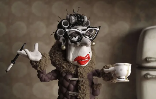 Picture cartoon, aunt, plasticine, Mary and max, in curlers