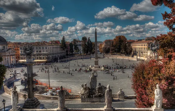 Picture home, Rome, Italy, fountain, bridge, obelisk, Piazza del Popolo, people's square