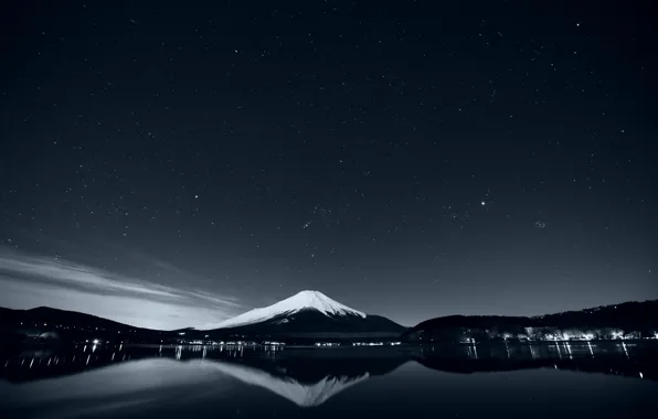 Landscape, mountains, nature, lake, reflection, photo, black and white
