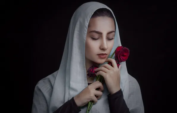 Picture girl, roses, Red Emotion