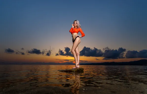 Water, sunset, pose, stone, the evening, figure, Evie, Sergey Sergeev