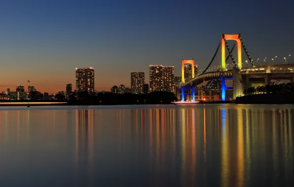 Picture bridge, the city, reflection, Japan, Tokyo, panorama, Tokyo, Japan