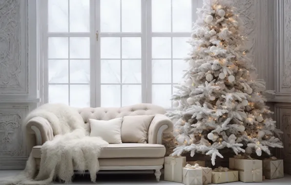 Decoration, house, room, balls, tree, interior, New Year, Christmas