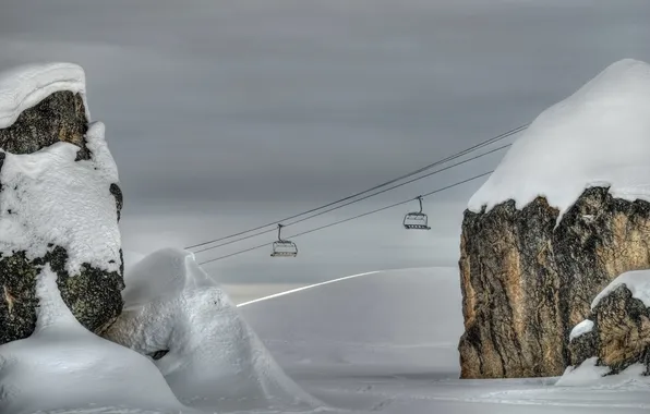 Winter, landscape, France, cable car, Rhone-Alpes, La Plagne