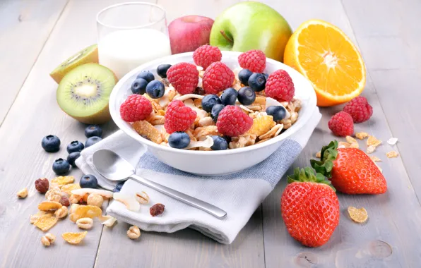 Berries, raspberry, Breakfast, blueberries, fruit, breakfast, muesli