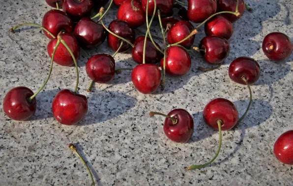 Light, cherry, berries, table, grey, background, Shine, food