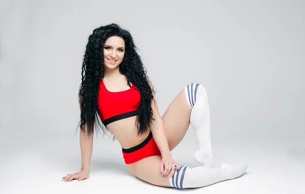 Girl, beautiful, model, brunette, cute, knee socks