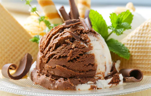 Picture chocolate, ice cream, dessert, waffles, chocolate, sweet, dessert, ice cream