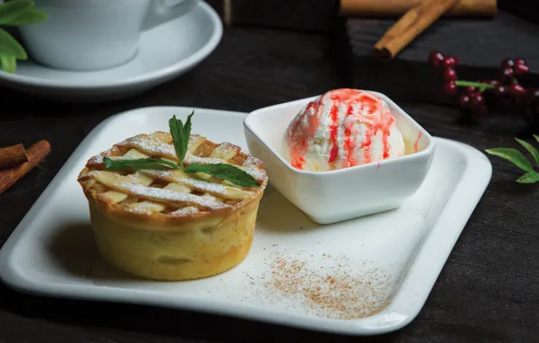 Plate, ice cream, cinnamon, basket, dessert, cakes, jam, cupcake