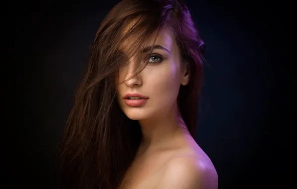 Picture look, model, portrait, makeup, hairstyle, brown hair, beauty, black background