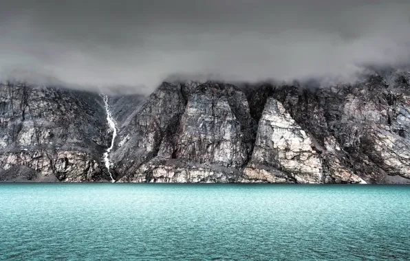 Picture sea, mountains, nature, fog, rocks, island, Canada, Baffin 's Land