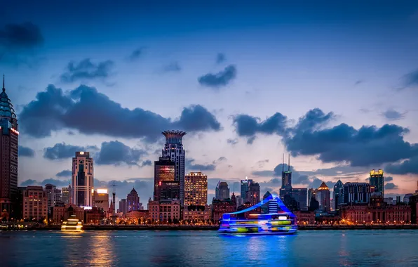 China, building, China, Shanghai, Shanghai, night city, the Huangpu river, Huangpu River