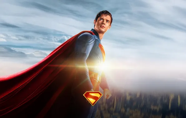 The sky, background, logo, art, costume, Superman, poster, superhero