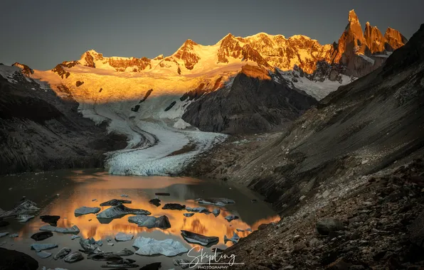 Water, mountains, shadow, sunlight, snow, Ice and Flame, Vladimir Ganyushkin