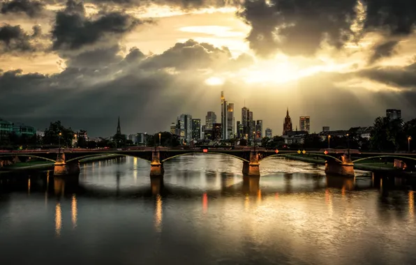 Rays, clouds, bridge, the city, river, photographer, Guerel Sahin