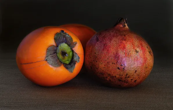 Macro, the fruit, garnet, persimmon