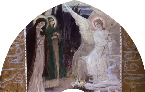 Picture 1899-1900, Nesterov, Mikhail Vasilyevich, The Resurrection Of Christ, at the Holy sepulchre, Myrrh-bearing women