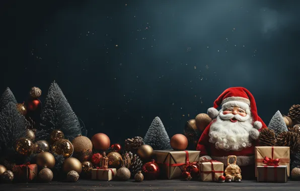 Balls, the dark background, toys, Christmas, gifts, New year, Santa Claus, Santa Claus