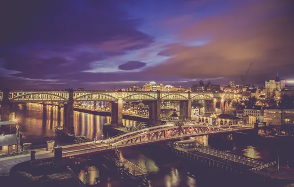Night, bridge, city, photo, photographer, Newcastle, markus spiske