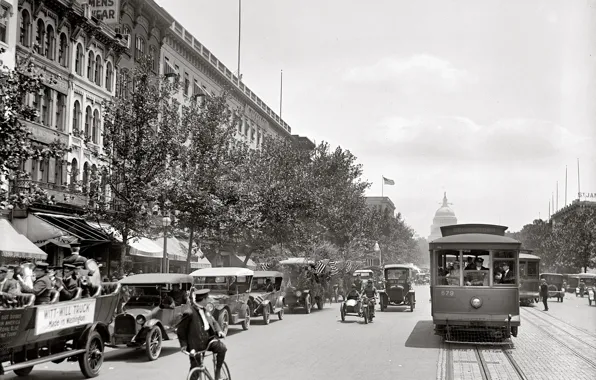 Retro, street, Washington, tram, USA, Capitol, car, 1919 year