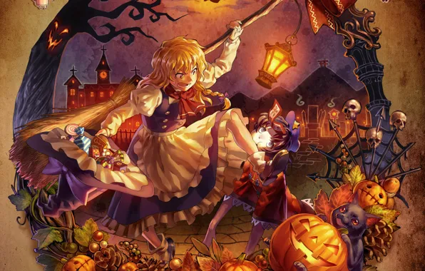 Girl, game, anime, art, halloween, touhou, remilia scarlet, alice margatroid