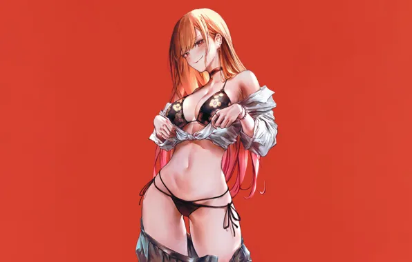 Girl, sexy, cleavage, long hair, boobs, anime, beautiful, red eyes