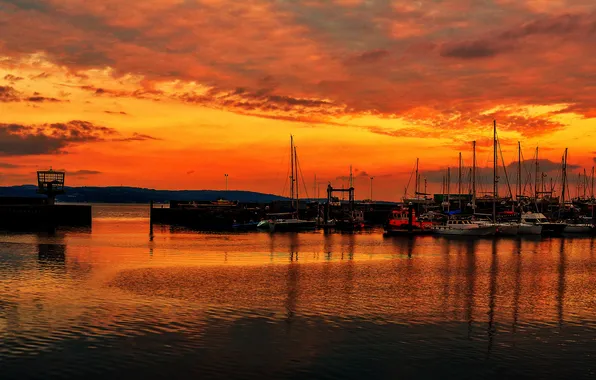 Picture the sky, clouds, sunset, ship, yacht, harbour